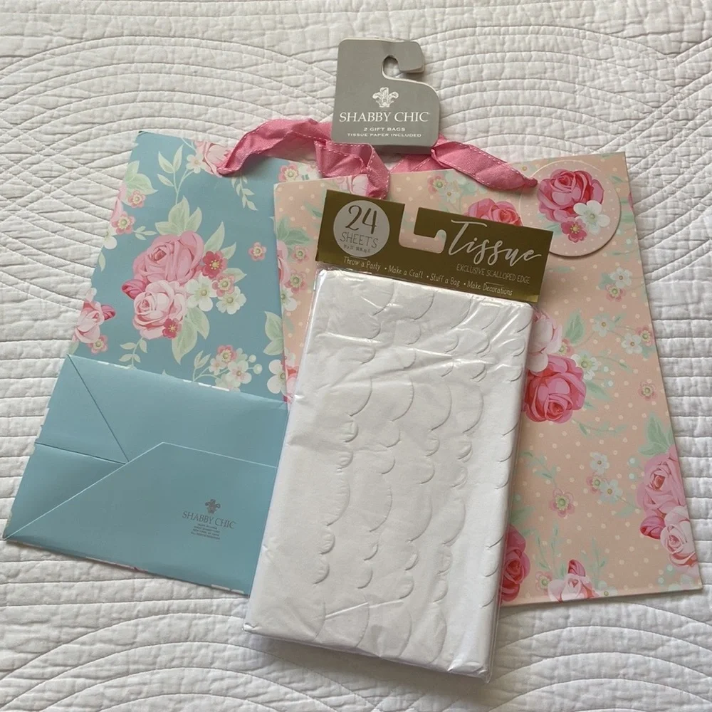 Simply Shabby Chic Set of 6 Gift Bags And Silk Paper Shopping Decor Storage NEW